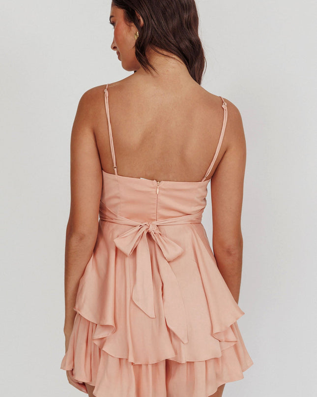 Peach Cowl Neck Flounce Romper
