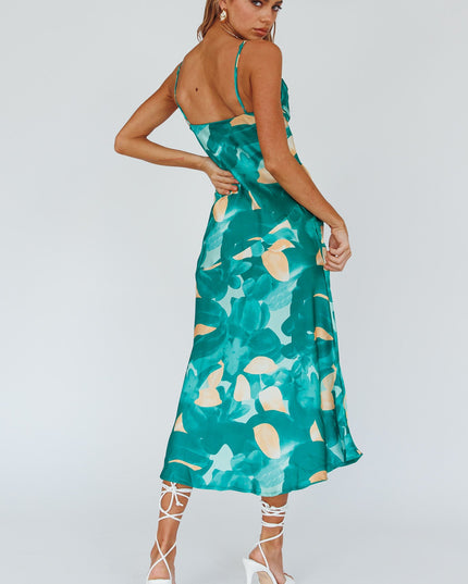 Green Pleated Bust Front Split Dress Flora