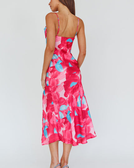 Pink Pleated Bust Front Split Dress Flora