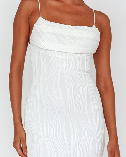 Off White Pleated Bust Textured Maxi Dress