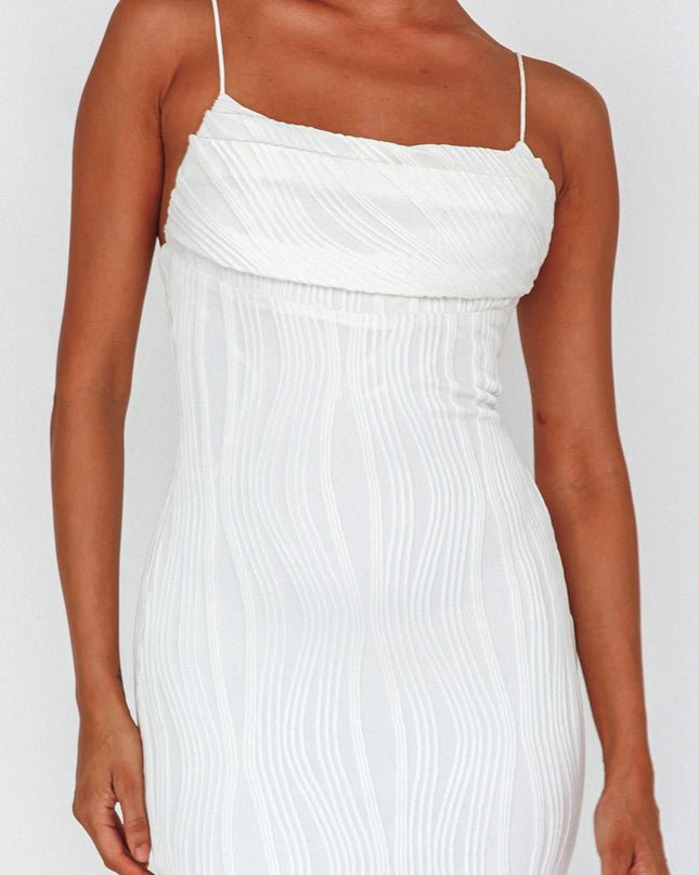 Off White Pleated Bust Textured Maxi Dress