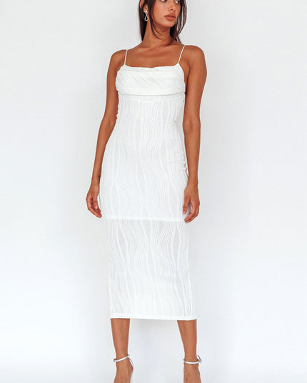 Off White Pleated Bust Textured Maxi Dress