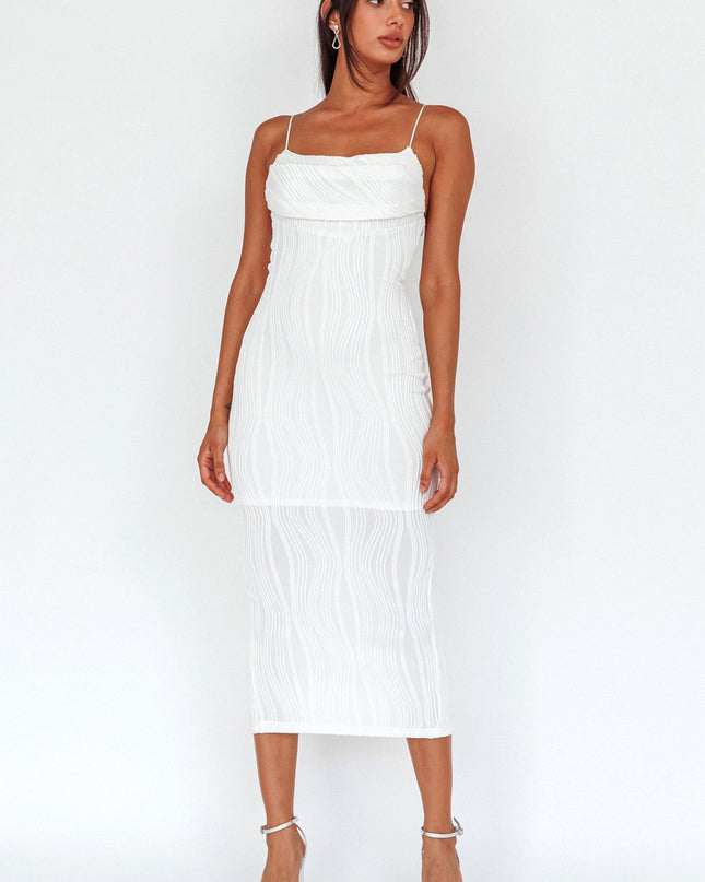 Off White Pleated Bust Textured Maxi Dress