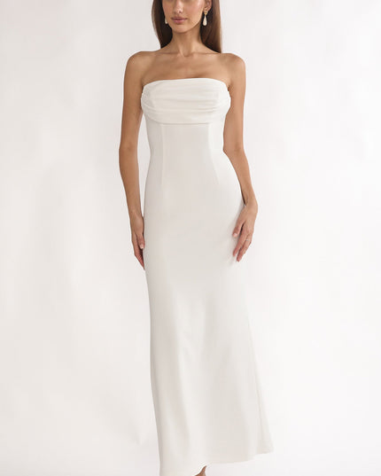 White Strapless Pleat Bust Maxi Dress