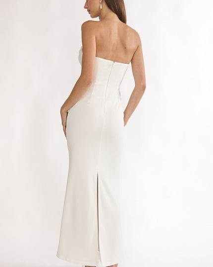 White Strapless Pleat Bust Maxi Dress