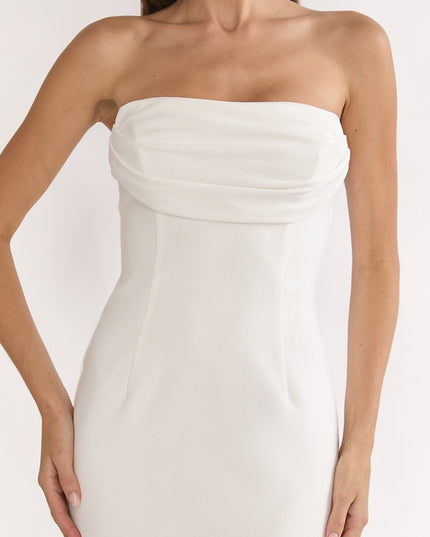 White Strapless Pleat Bust Maxi Dress