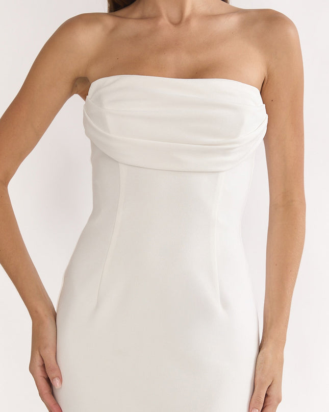 White Strapless Pleat Bust Maxi Dress