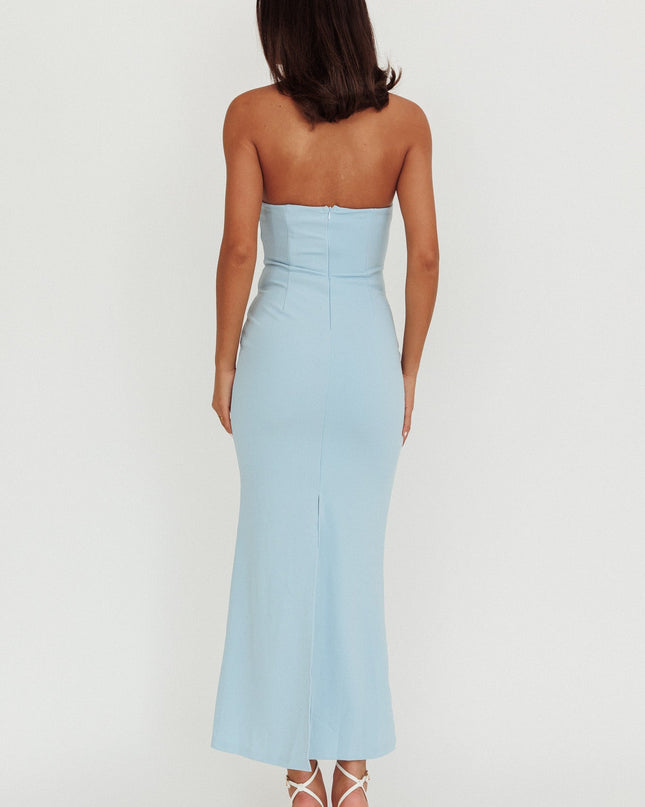 Blue Strapless Pleat Bust Maxi Dress