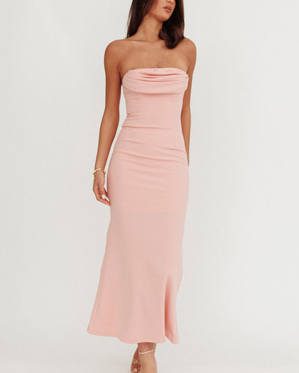 Pink Strapless Pleat Bust Maxi Dress