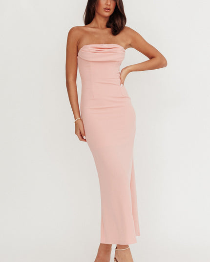 Pink Strapless Pleat Bust Maxi Dress