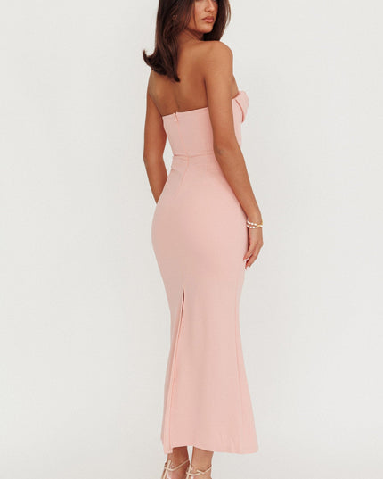 Pink Strapless Pleat Bust Maxi Dress