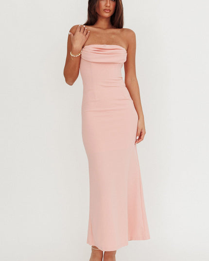Pink Strapless Pleat Bust Maxi Dress