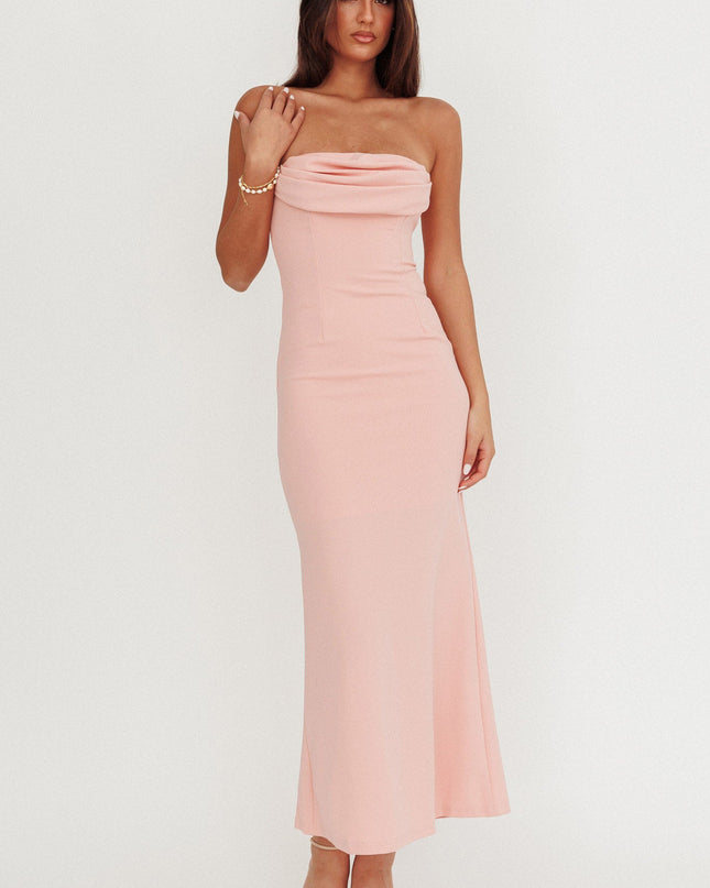 Pink Strapless Pleat Bust Maxi Dress