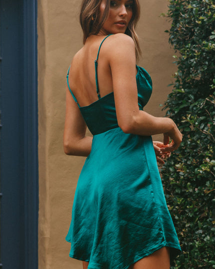 Forest Green Cowl Neck Asymmetrical Hem Mini Dress