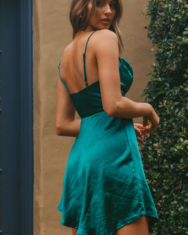 Forest Green Cowl Neck Asymmetrical Hem Mini Dress