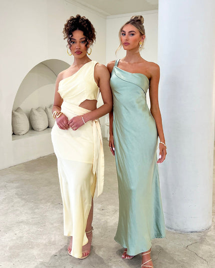 Butter One Shoulder Satin Maxi Dress