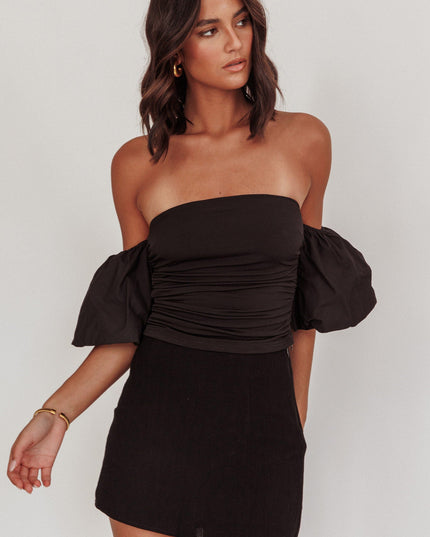 Black Puff Sleeve Crop Top