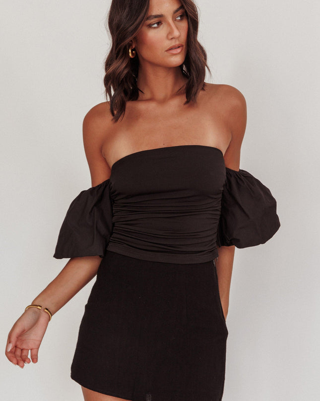 Black Puff Sleeve Crop Top