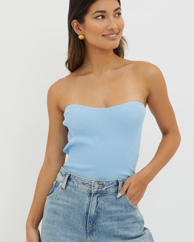 Blue Strapless Knit Top