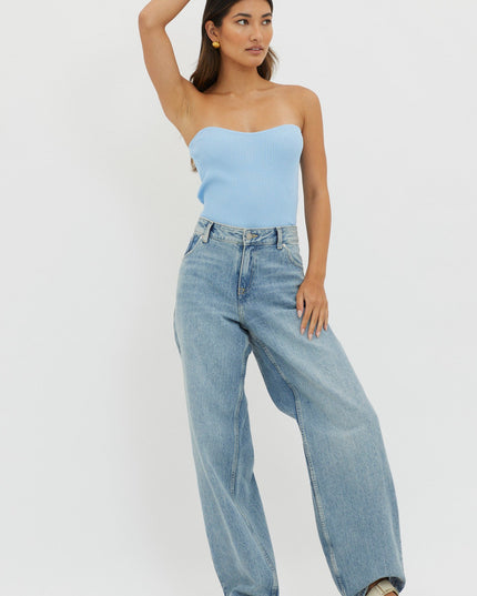 Blue Strapless Knit Top