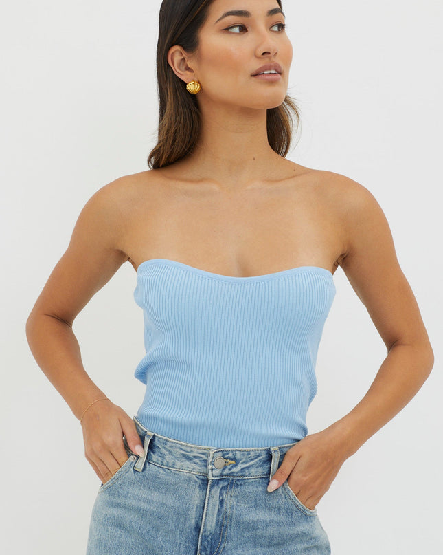 Blue Strapless Knit Top