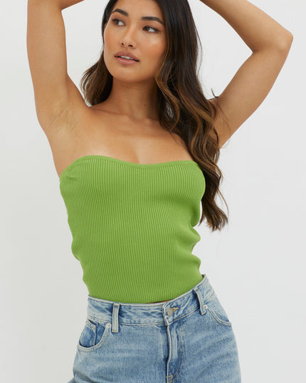 Green Strapless Knit Top