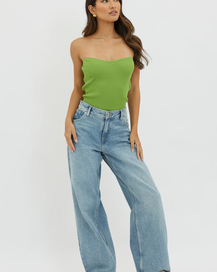 Green Strapless Knit Top