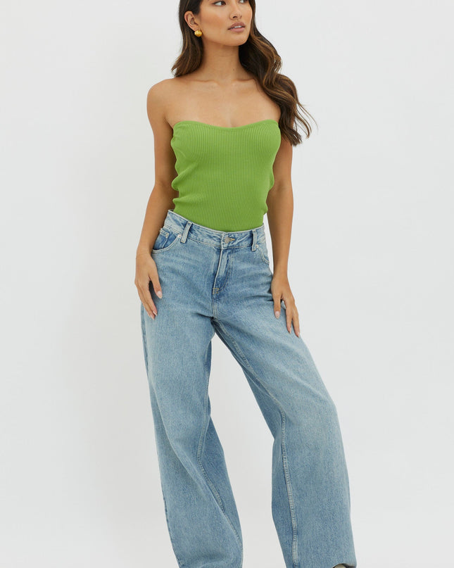 Green Strapless Knit Top