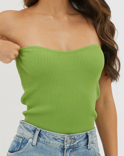 Green Strapless Knit Top