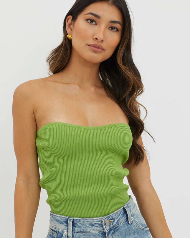 Green Strapless Knit Top