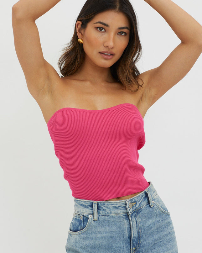 Hot Pink Strapless Knit Top