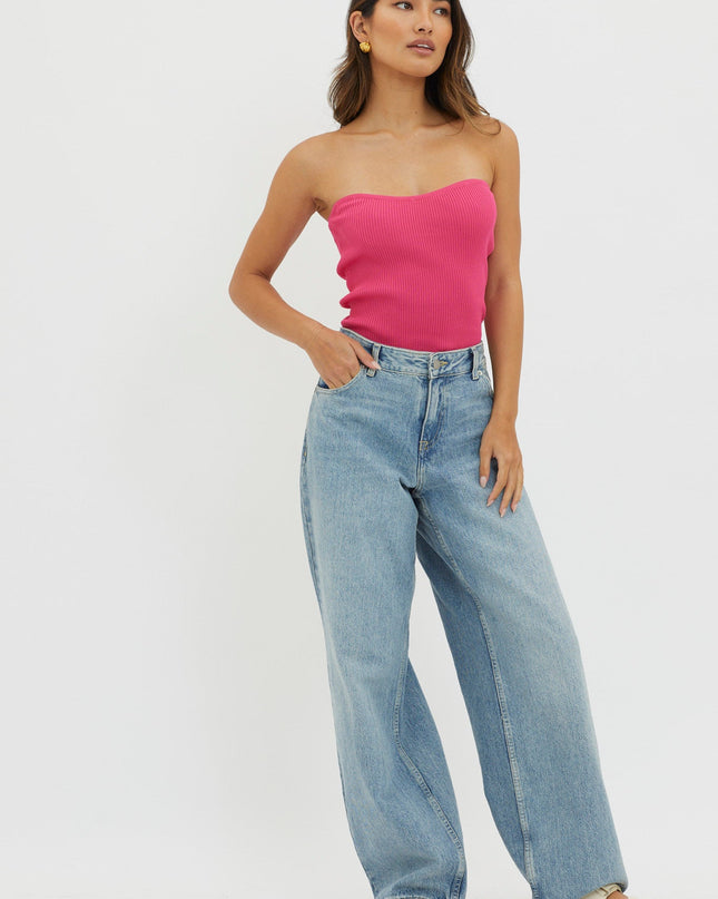 Hot Pink Strapless Knit Top