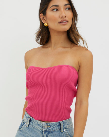 Hot Pink Strapless Knit Top