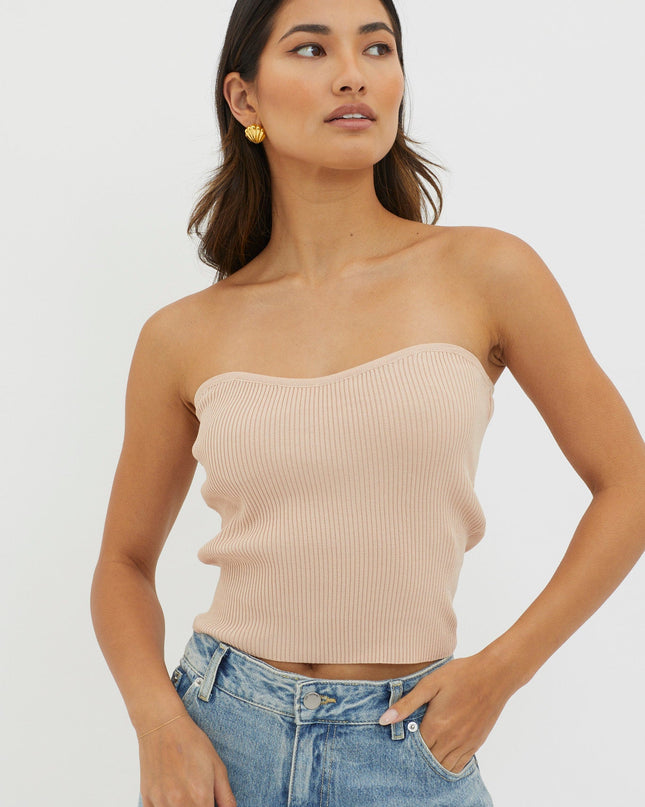 Mocha Strapless Knit Top
