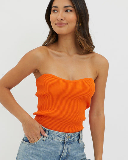 Orange Strapless Knit Top