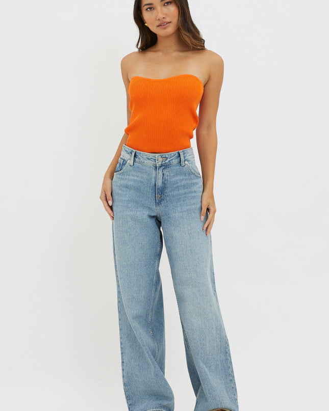 Orange Strapless Knit Top