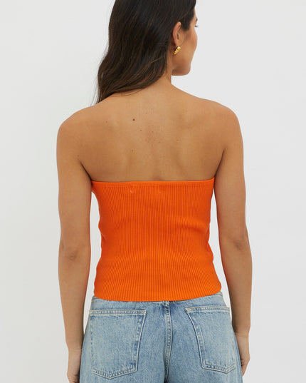 Orange Strapless Knit Top