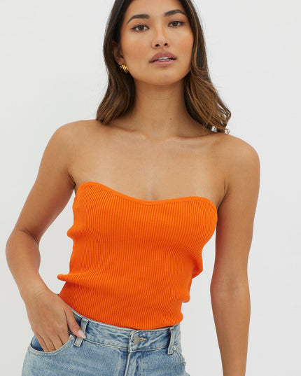 Orange Strapless Knit Top