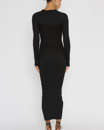 Black One Mind Cut-Out Neckline Knit Midi Dress