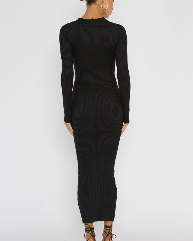 Black One Mind Cut-Out Neckline Knit Midi Dress