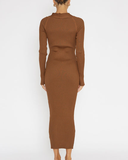 Chocolate One Mind Cut-Out Neckline Knit Midi Dress