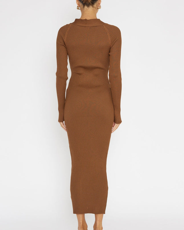 Chocolate One Mind Cut-Out Neckline Knit Midi Dress