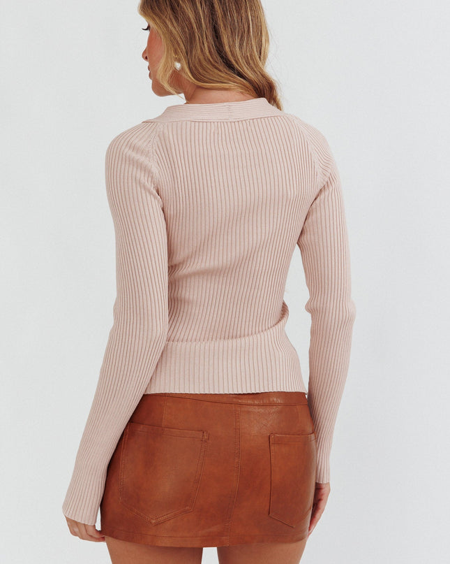 Mocha One Mind Cut-Out Neckline Knit Top