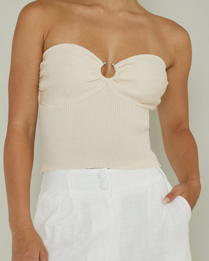 Cream Sweetheart Neckline Top