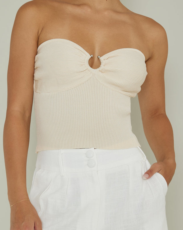 Cream Sweetheart Neckline Top