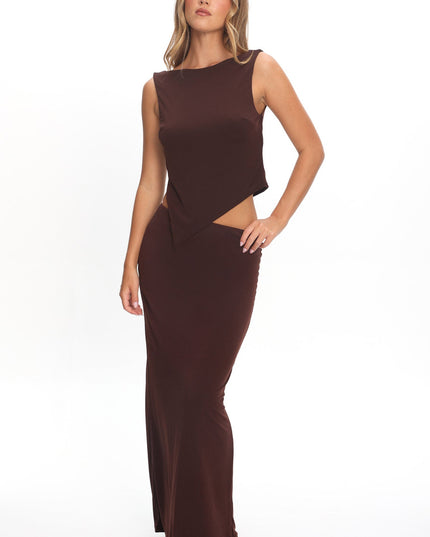 Chocolate Asymmetrical Hem Top
