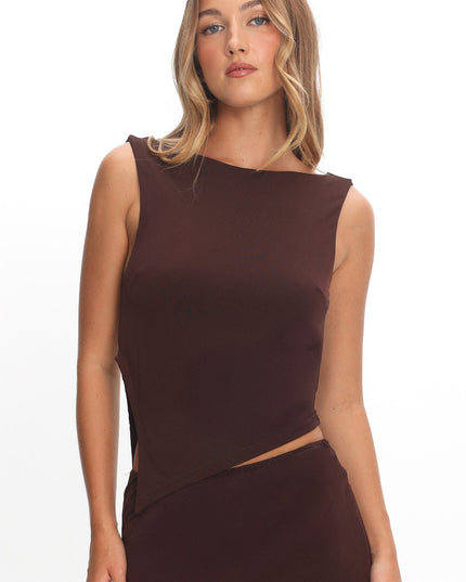 Chocolate Asymmetrical Hem Top