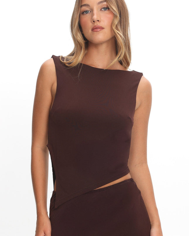 Chocolate Asymmetrical Hem Top