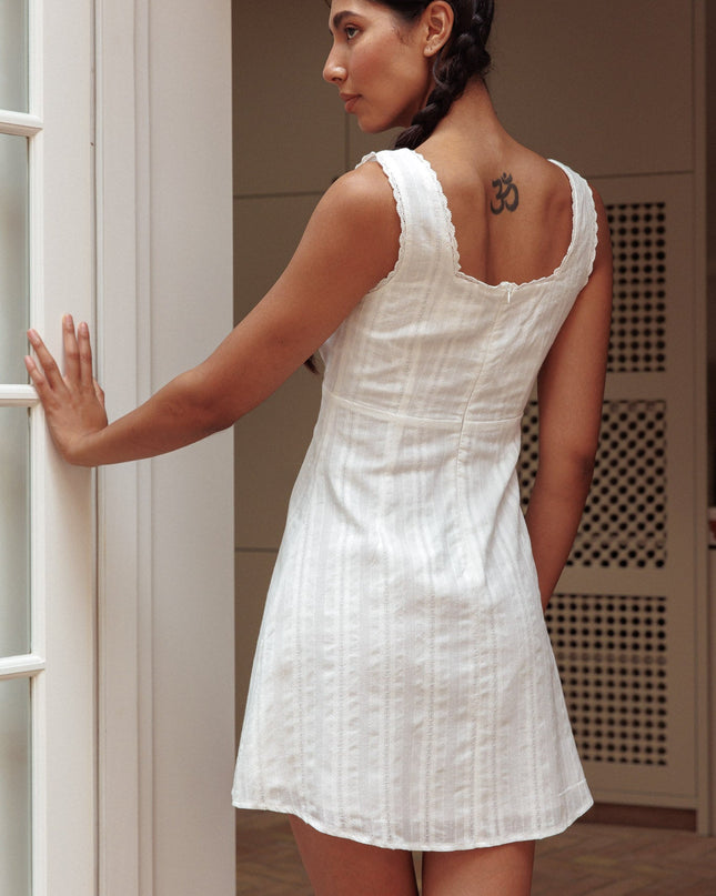 White Square Neckline Mini Dress