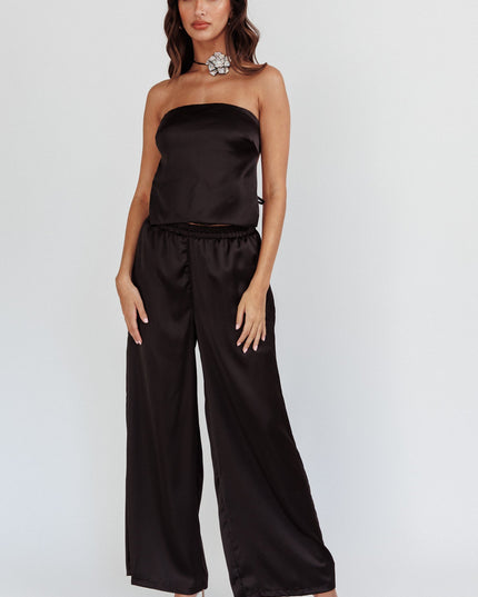 Black Beach Wide Leg Satin Pants